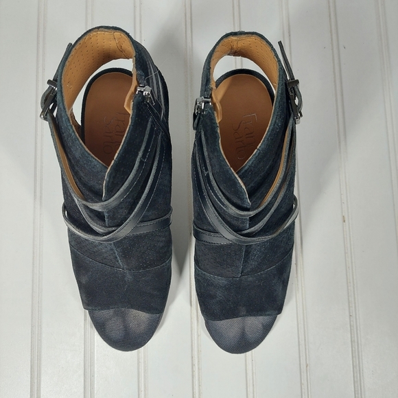 Franco Sarto Fantana Black Suede Leather Crisscross Strap Heeled Peep To… E727 - Picture 5 of 11